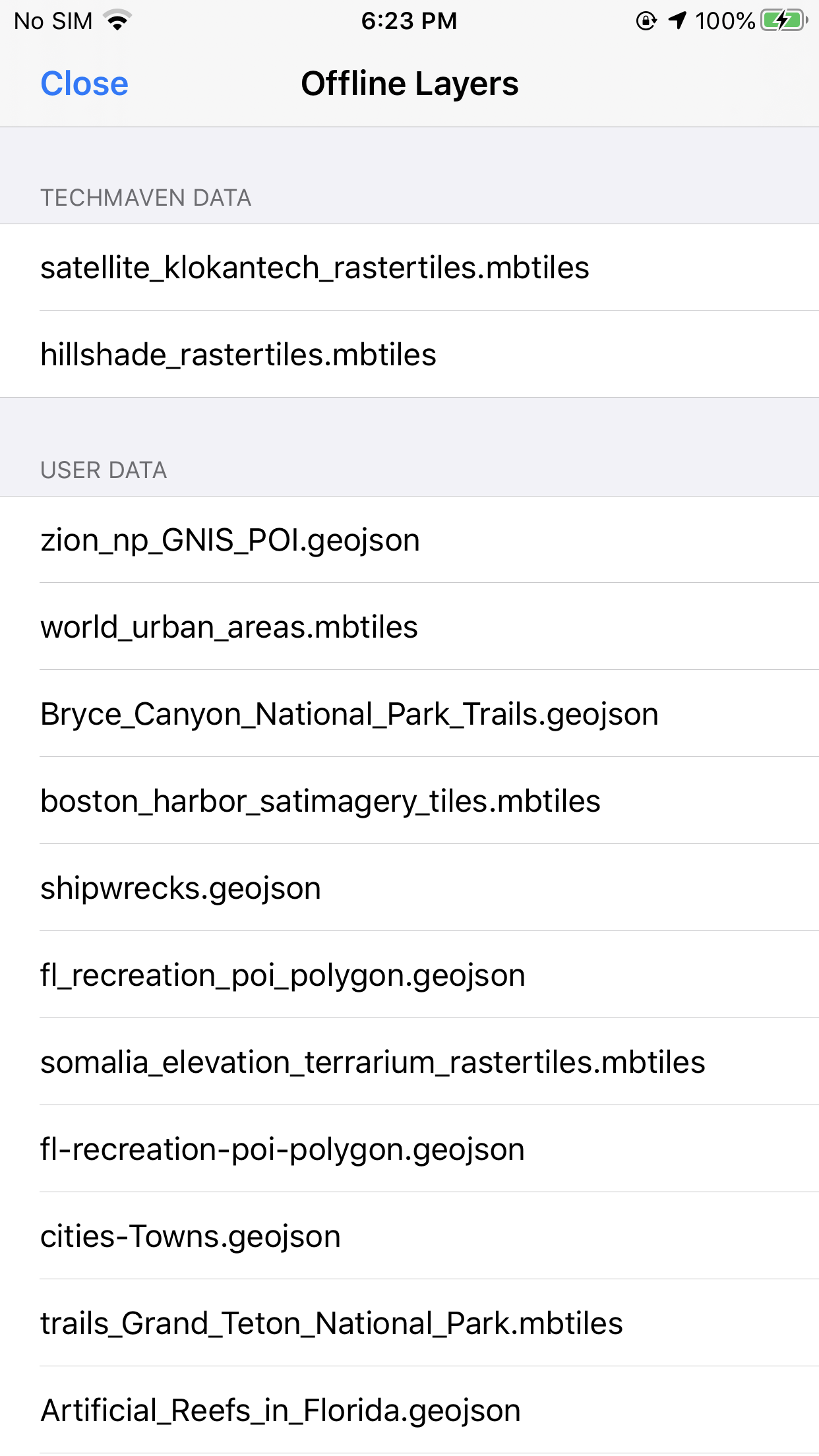 GeoJSON and GPKG on device