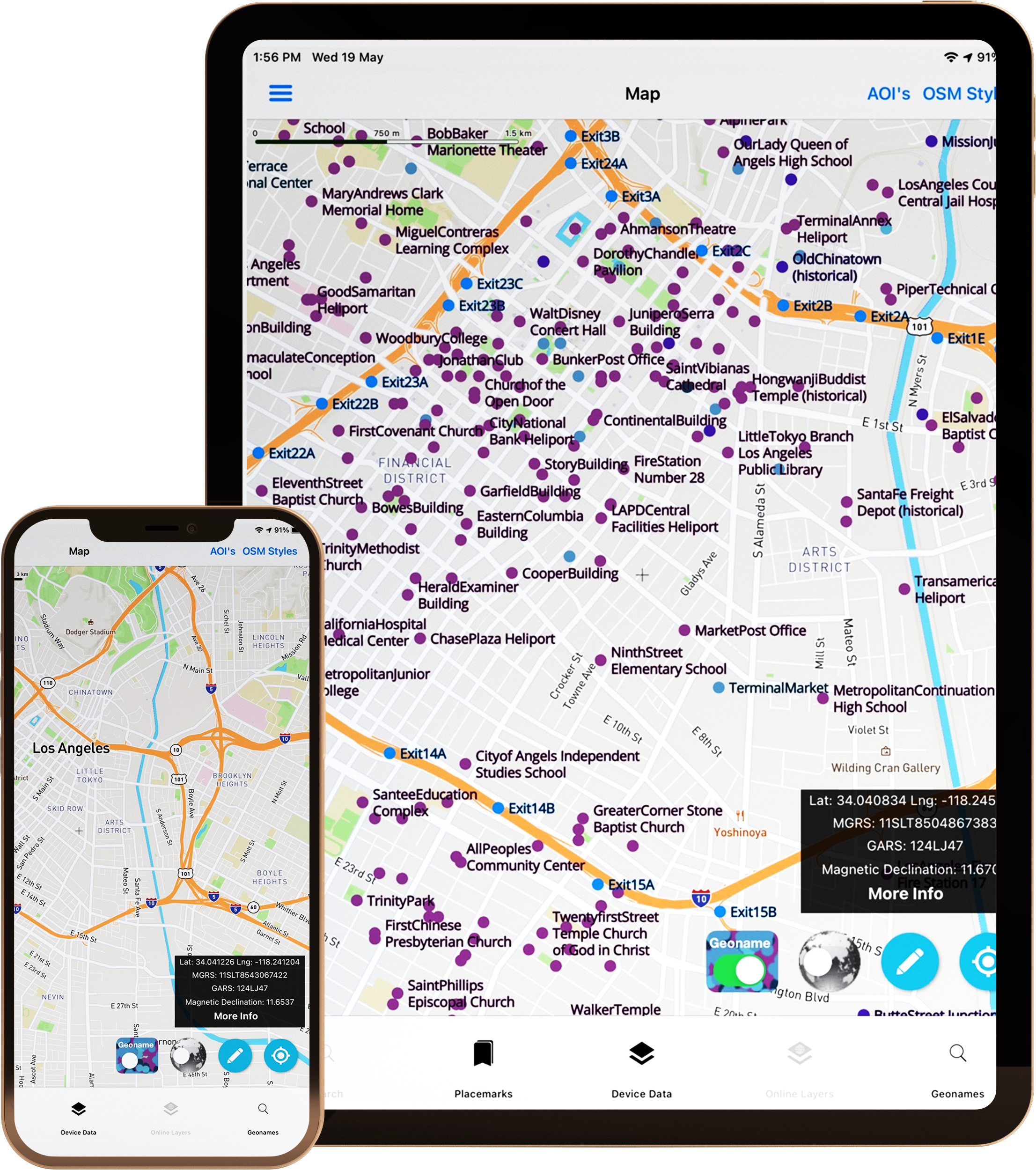 GeoNames Map Explorer on iPad and iPhone