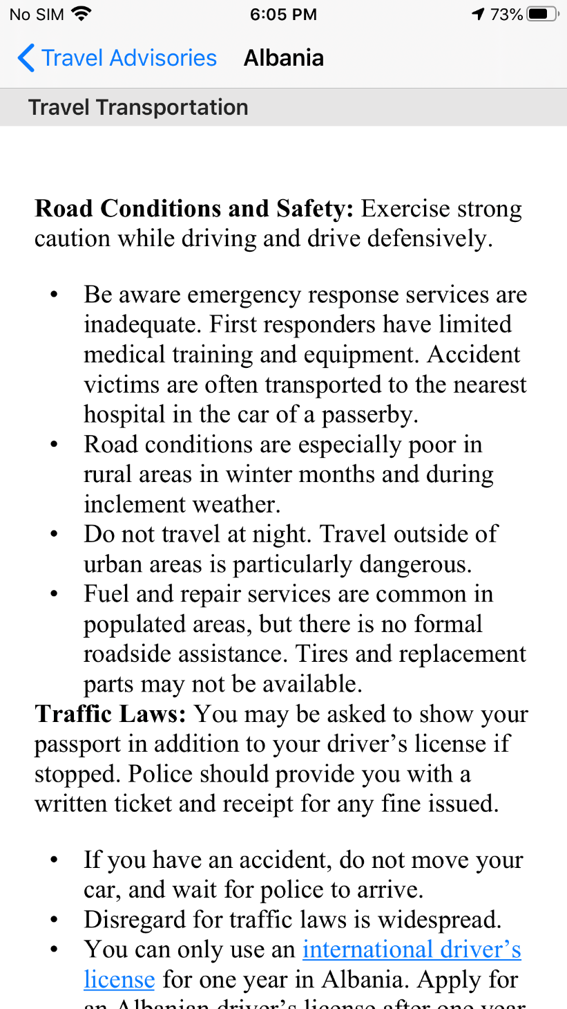 Travel advisories