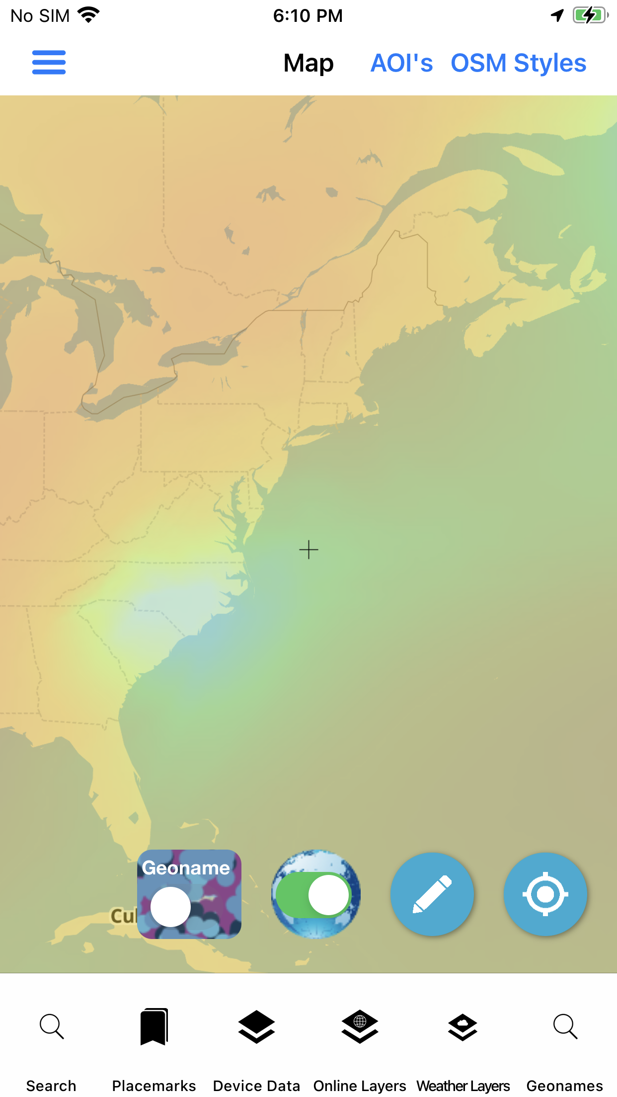 Weather screen — layer options